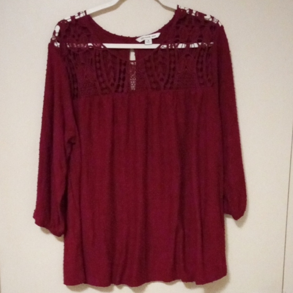 CLEARANCE Zac & Rachel Deep Red Lace Accent Blouse 1X